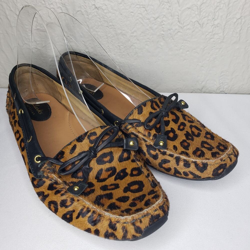 Clarks Dunbar Womens 9 Cruiser Pony Hair Slip-on Moccasin Loafers Leopard Print - Picture 16 of 16